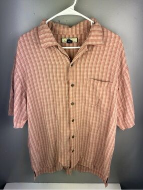 Tommy Bahama Orange Plaid Short-Sleeve Button-Down Silk Shirt
